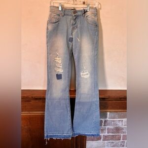 Atos Lombardini Distressed Light Blue Flare Jeans